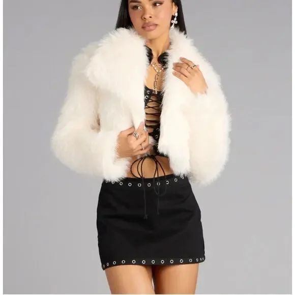 Windsor Faux Fur Cropped Jacket High Drama Size S - Picture 4 of 4